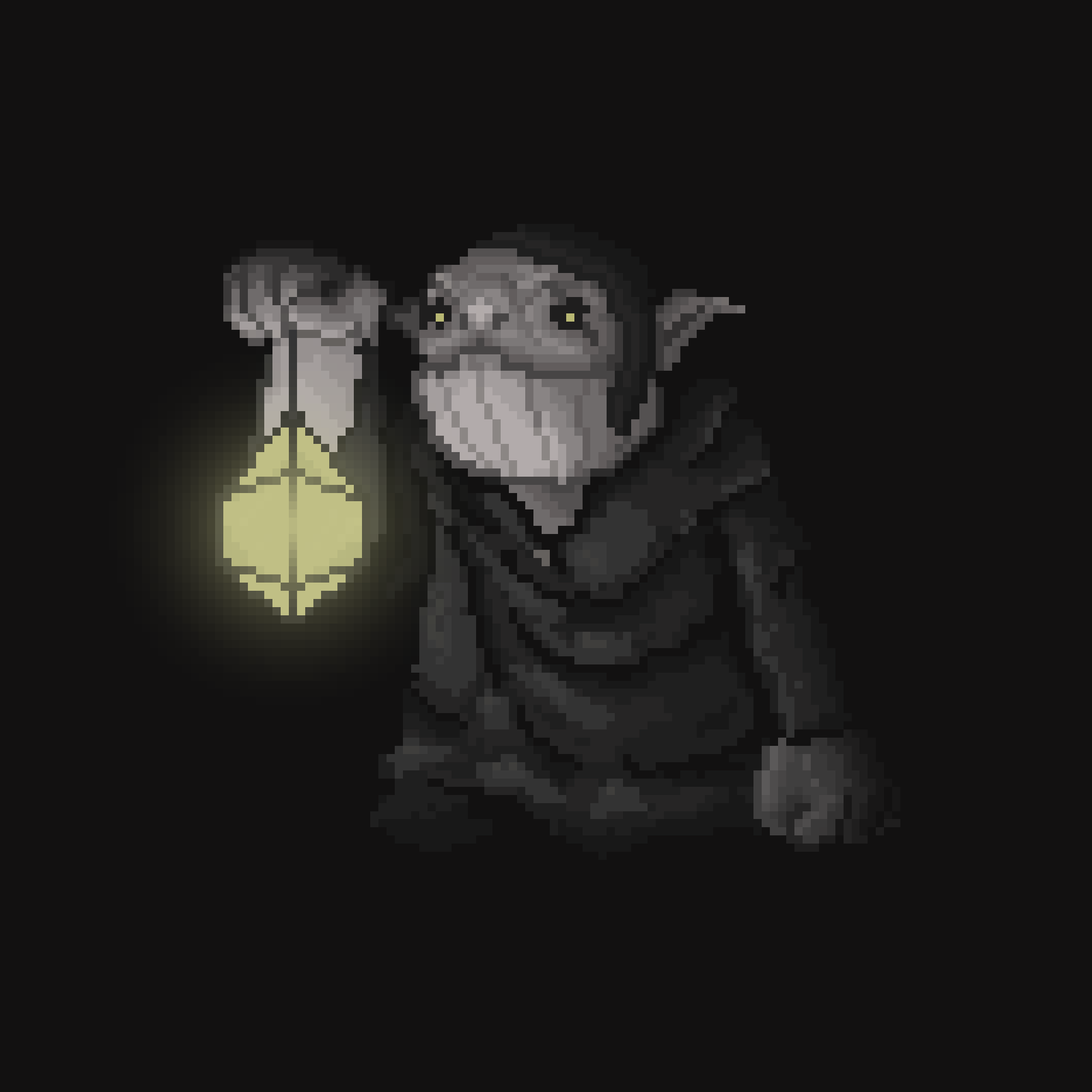a cloaked creature holding a lantern