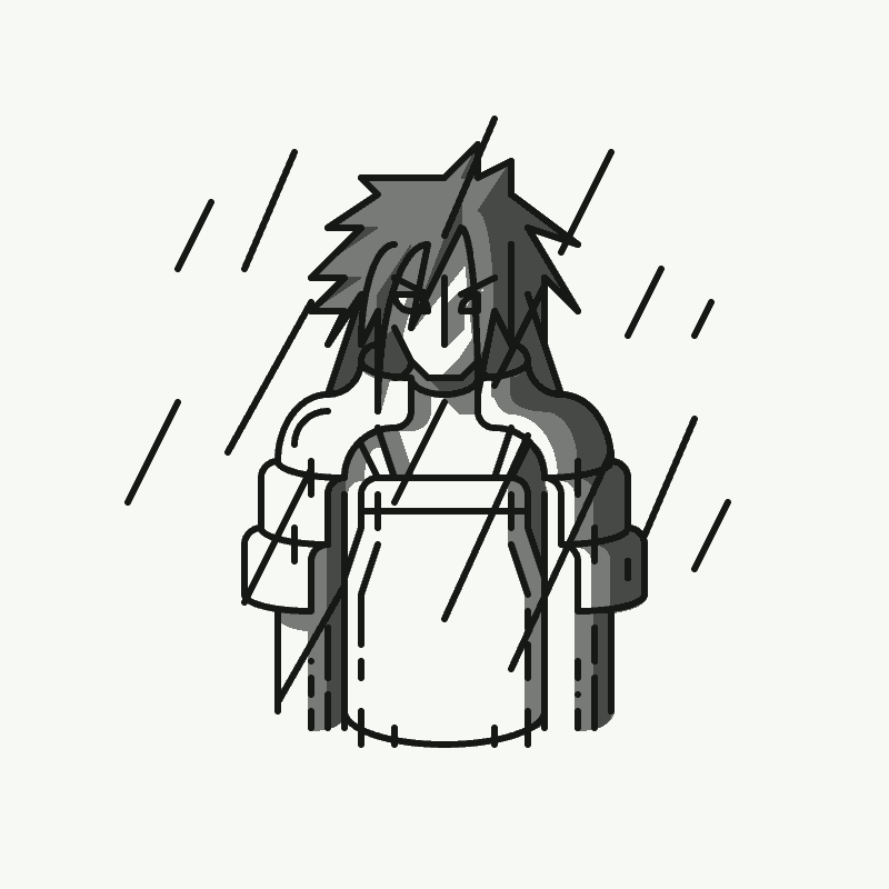 an armoured warrior stands in the rain