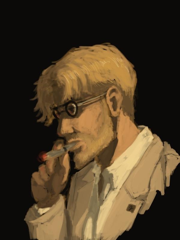 a portrait of a man smoking a cigarette